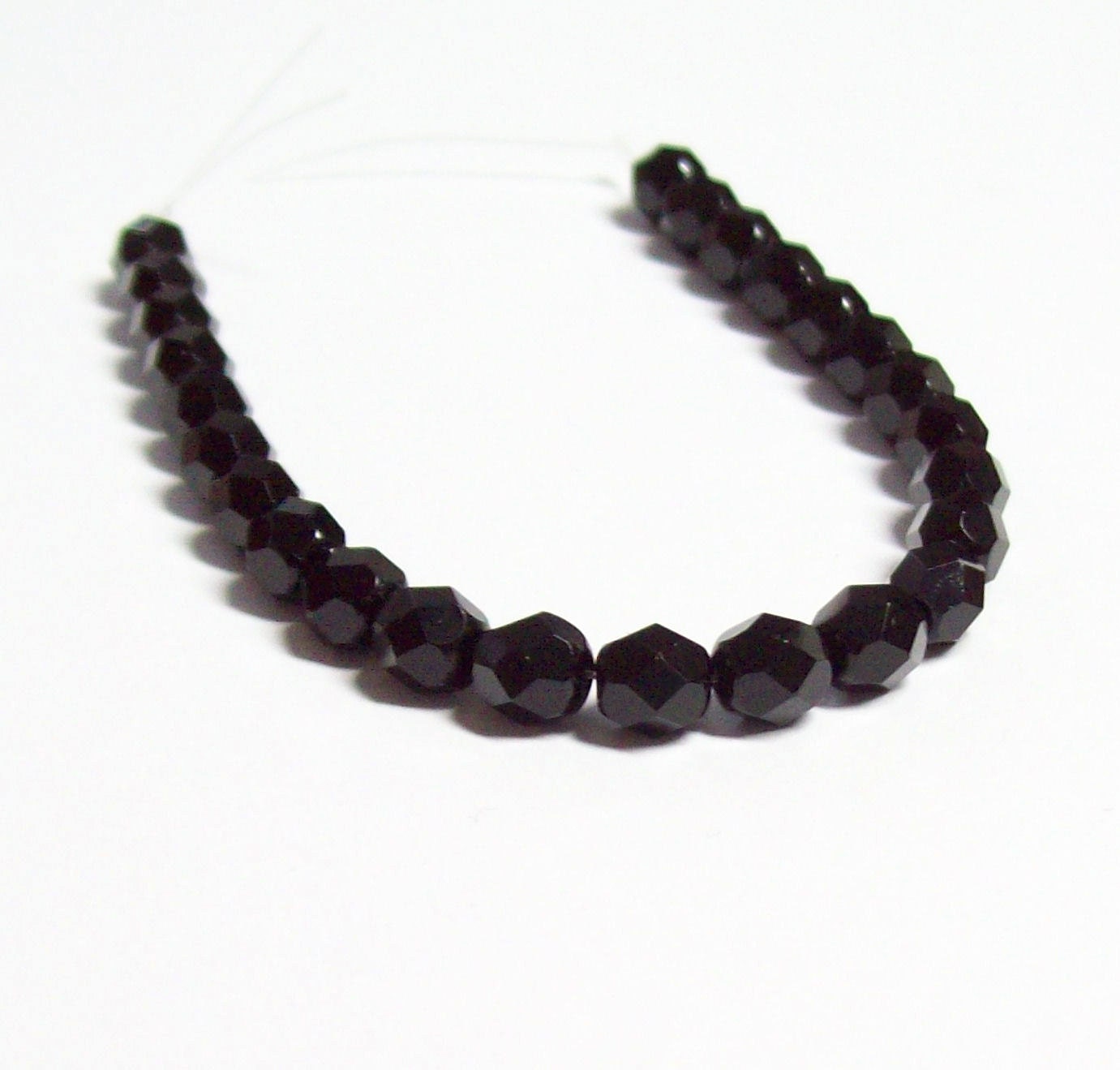Czech Fire-Polished Glass Faceted Round - 6mm - Jet (Opaque) - 20 Beads