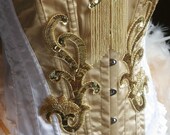 OLYMPIAN-2xl- White Gold Burlesque Corset Costume-Mini Top Hat