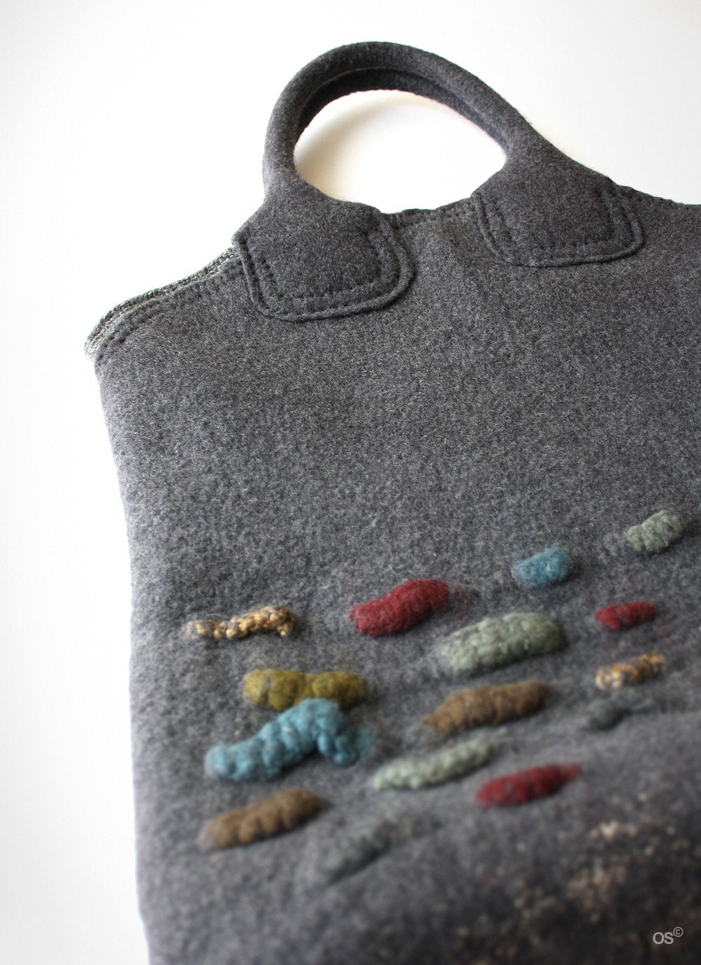 SALE 30%  S-UNIVERSAL / Unisex grey felted messenger handbag OOAK