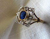 On Sale: Circa 1900 .80 Carat Sapphire with Rose Cut Diamonds Ring