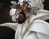 Sale Circa 1900 Silver, Garnet, Citrine and Seed Pearl Insect Pin