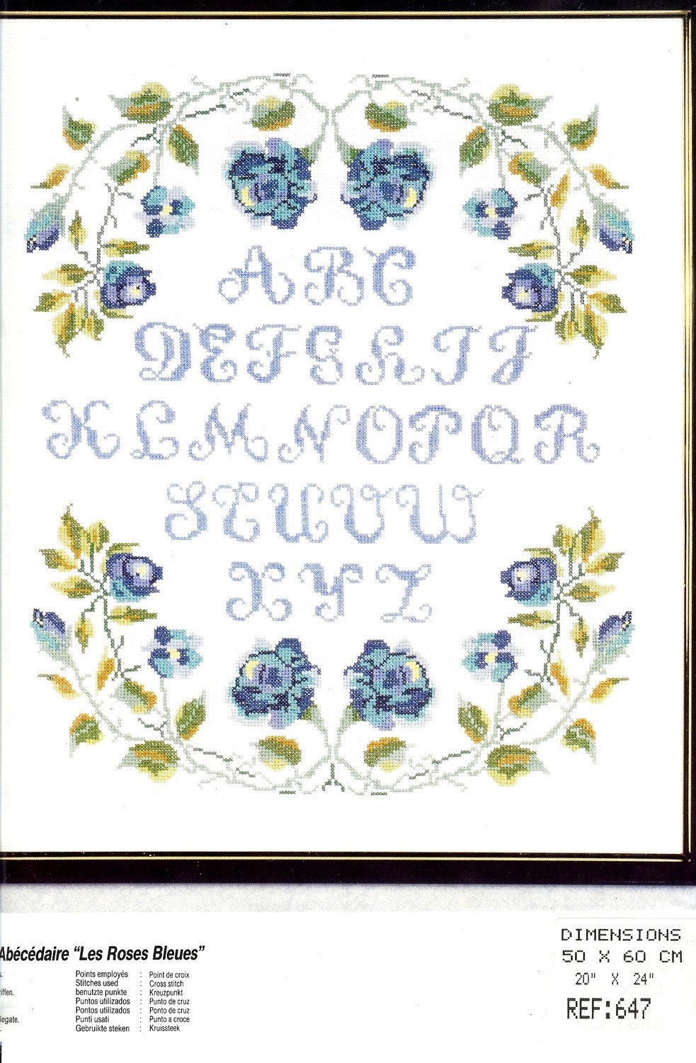 Blue Roses Alphabet Sampler Cross Stitch Kit by Princesse