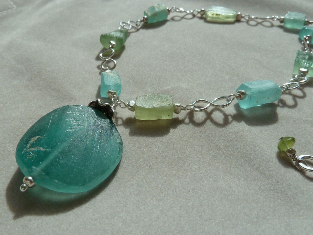 Ancient Roman Glass and Sterling Silver Necklace
