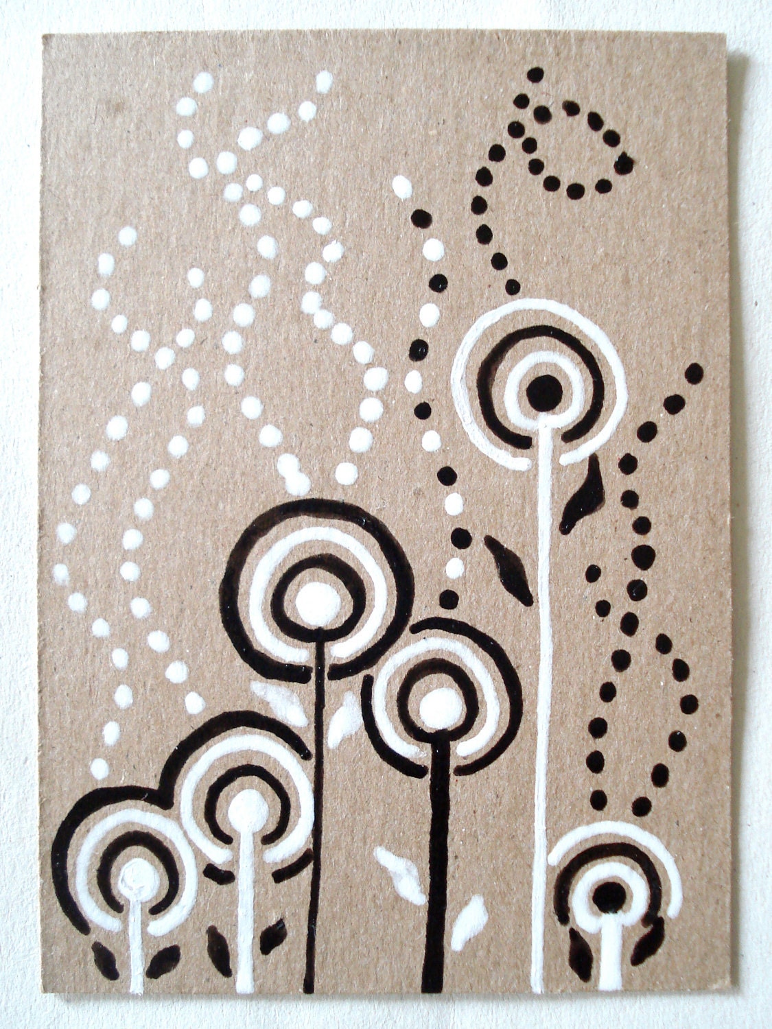 Abstract Flowers Original Illustration on Kraft Card ACEO