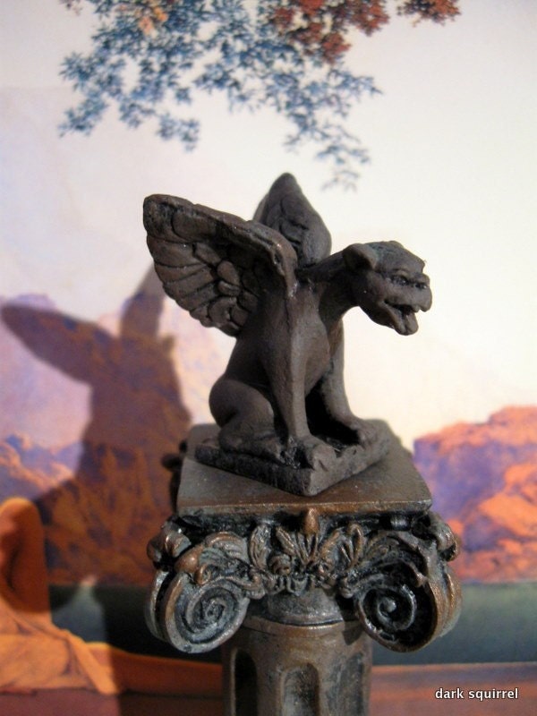 Verdigris Gargoyle Statue dollhouse miniature in 1/12 scale