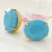 Turquoise Blue Post Earrings-  Vintage Chunky Turquoise Blue Oval Faceted Glass Rhinestone Post Earrings - Wedding, Bridesmaid, Preppy
