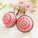 Red and White Mosaic Earrings - Vintage Cherry Red and White Mosaic Bohemian Antique Brass Earring Drop Dangles