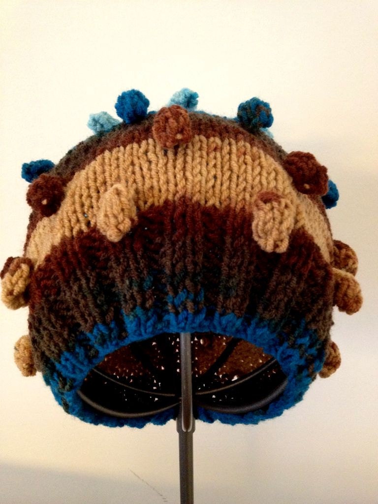 teal Aqamarine turquoise Brown Nougat blue knitting hat with Point