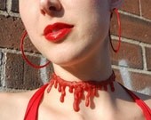 Sexy Vampire  Halloween Necklace- Creepy Cute- Red/Silver Glitter Blood choker Necklace Extra Drippy-Dark