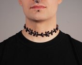 Horror  Halloween Necklace -  Monster Stitch Choker-Shrunken Head Brown