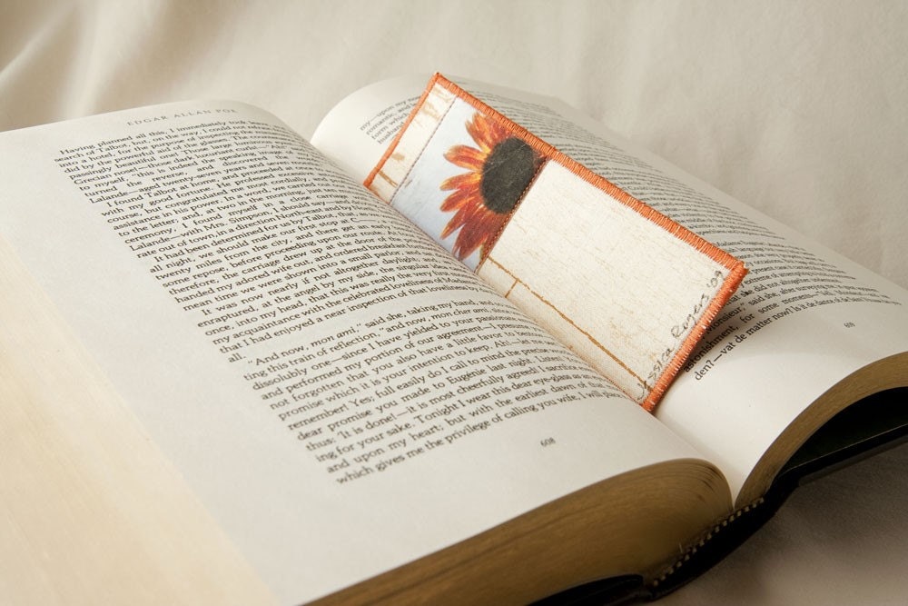 Sunflower and Bee 1, Fabric Photo Bookmark