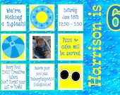 DIGITAL Pool Party Swimming Boy Blue Personalized Birthday Invitation Printable DIY