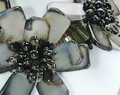 Black Agate Flowers Onyx Smoky Quartz Sterling Silver Necklace