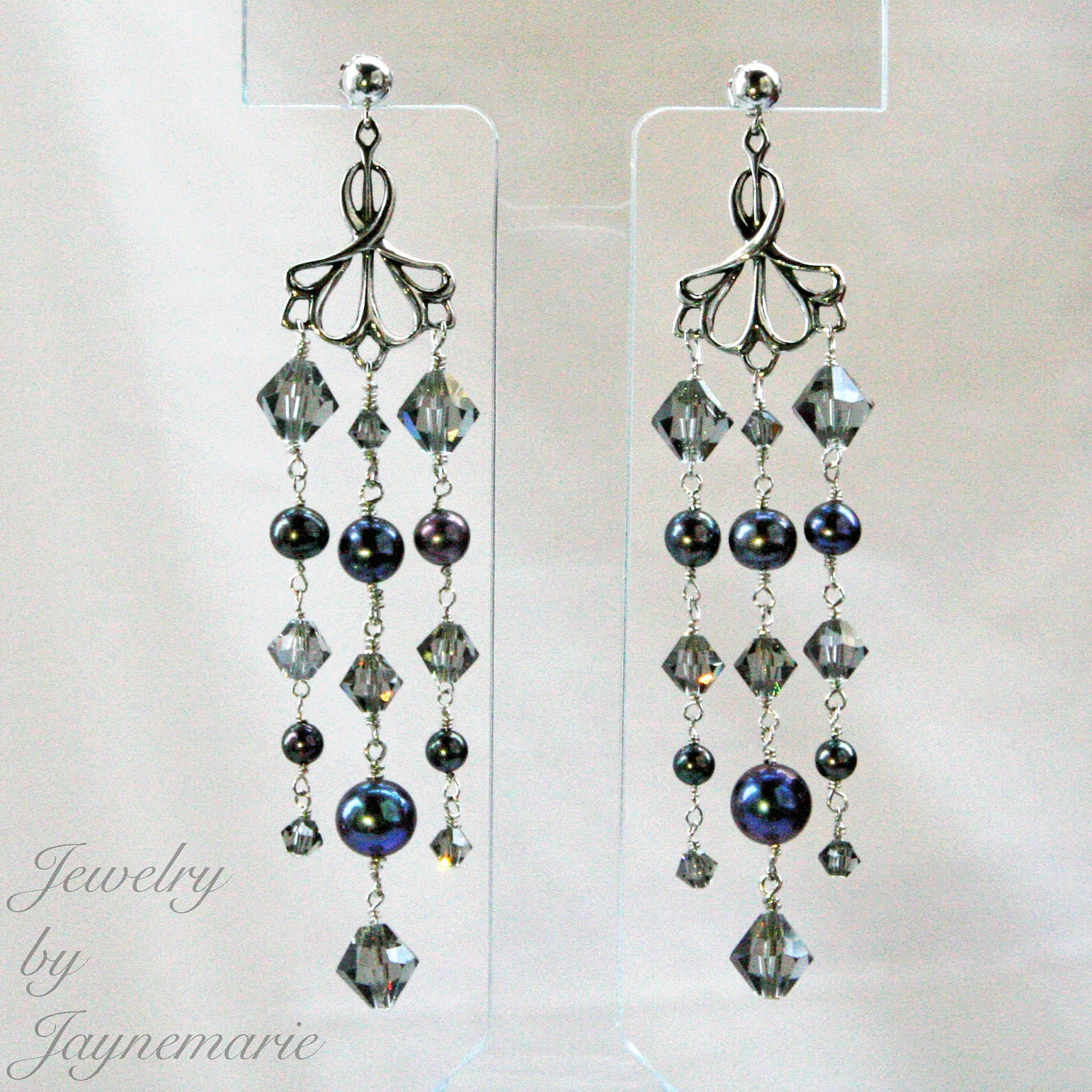 Pearl Dangle Earrings, Brides, Sterling Silver, Freshwater Pearls, Swarovski Crystal, Handmade