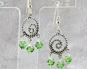 Handmade Sterling Silver Earrings Peridot Green Swarovski Crystal Dangle Chandelier