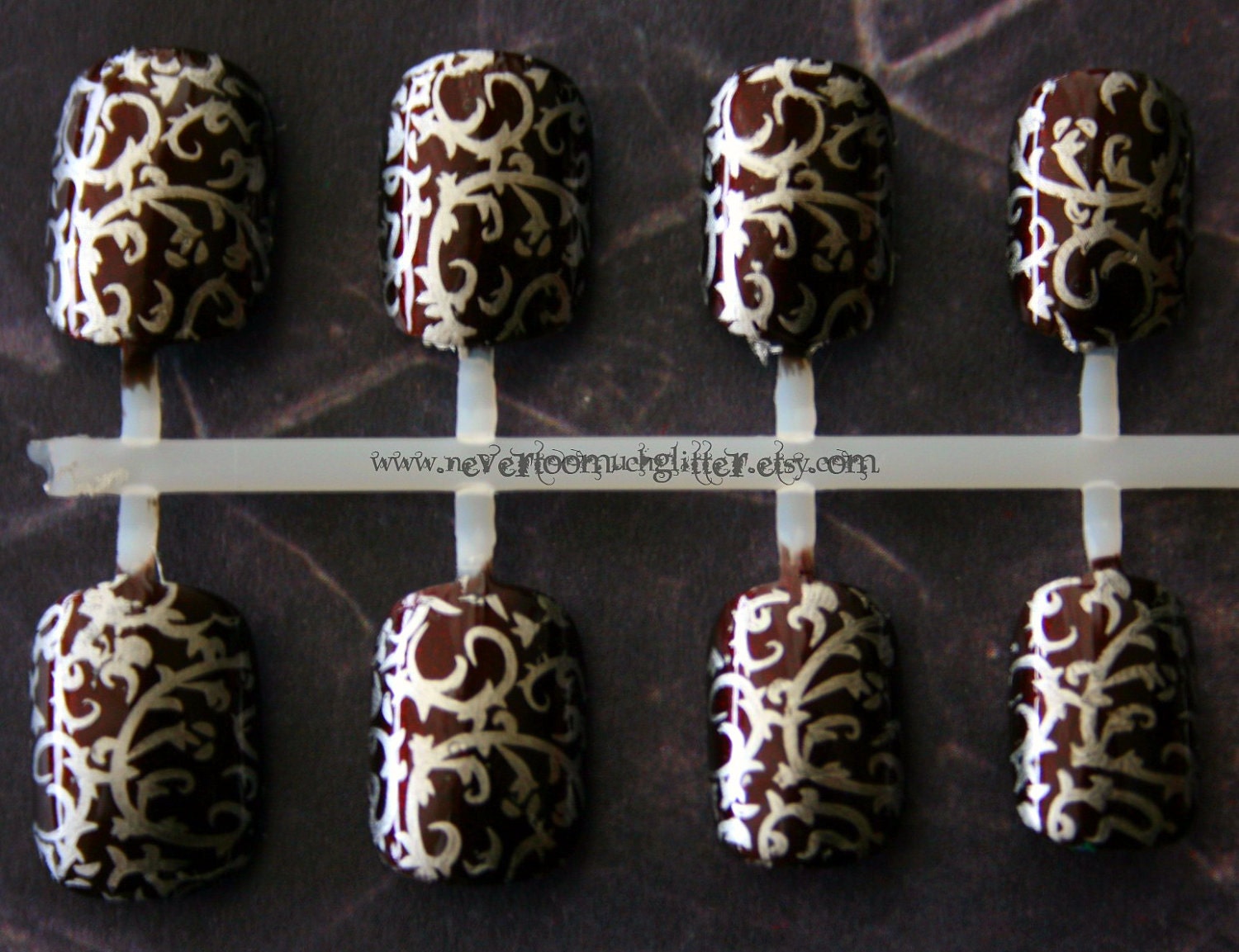Press On Nails- Burgundy Gothic Baroque Gothic Nail Art
