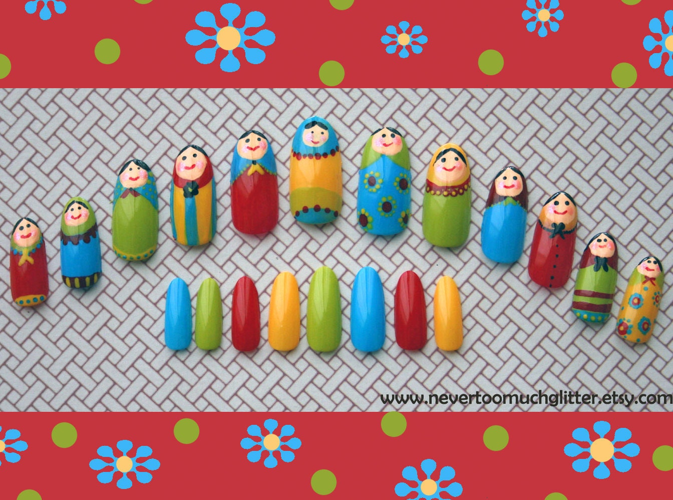 Japanese Nail Art- Russian Doll- Kawaii Fake Nails