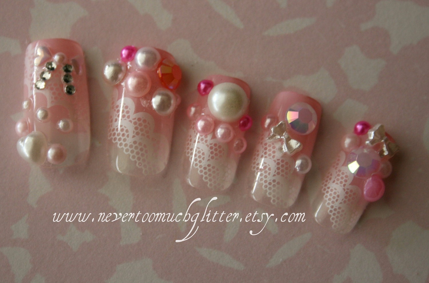 Japanese 3D Nail Art- Kawaii Rose Princess Fake Nails