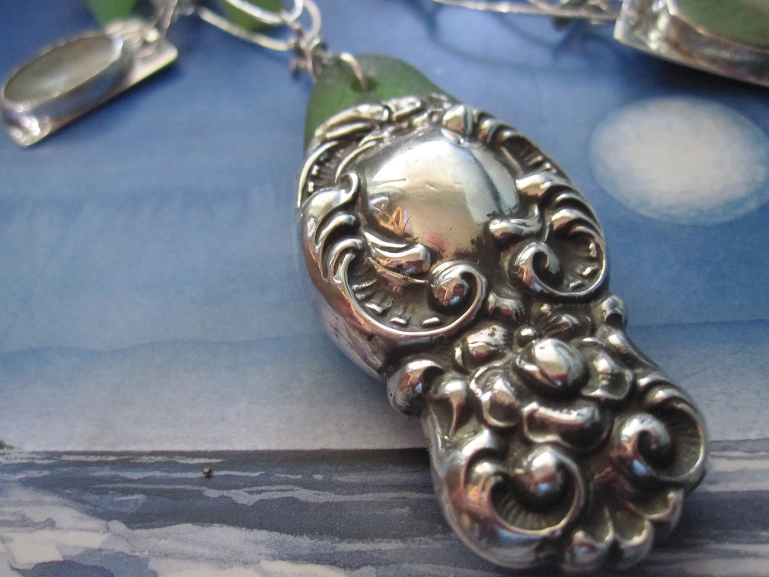 Upcycled Silver and Seaglass Special Occasion Necklace Etsy Handmade Metal Jewelry