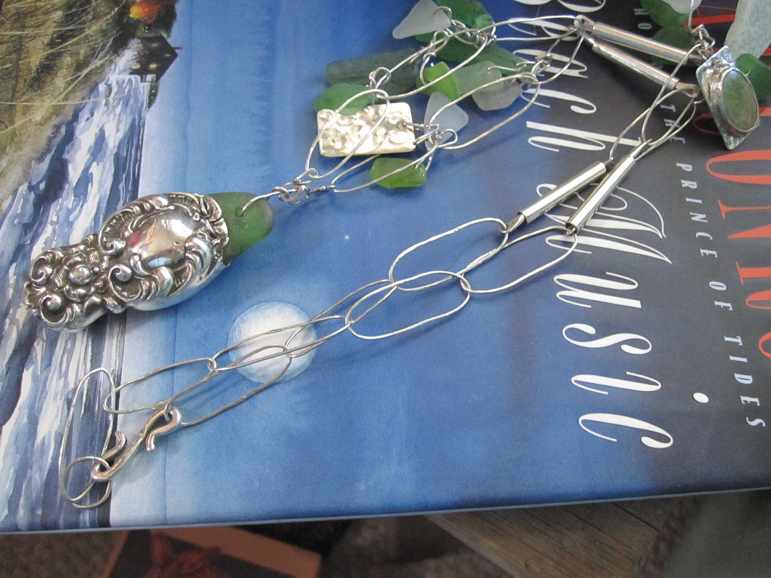 Upcycled Silver and Seaglass Special Occasion Necklace Etsy Handmade Metal Jewelry