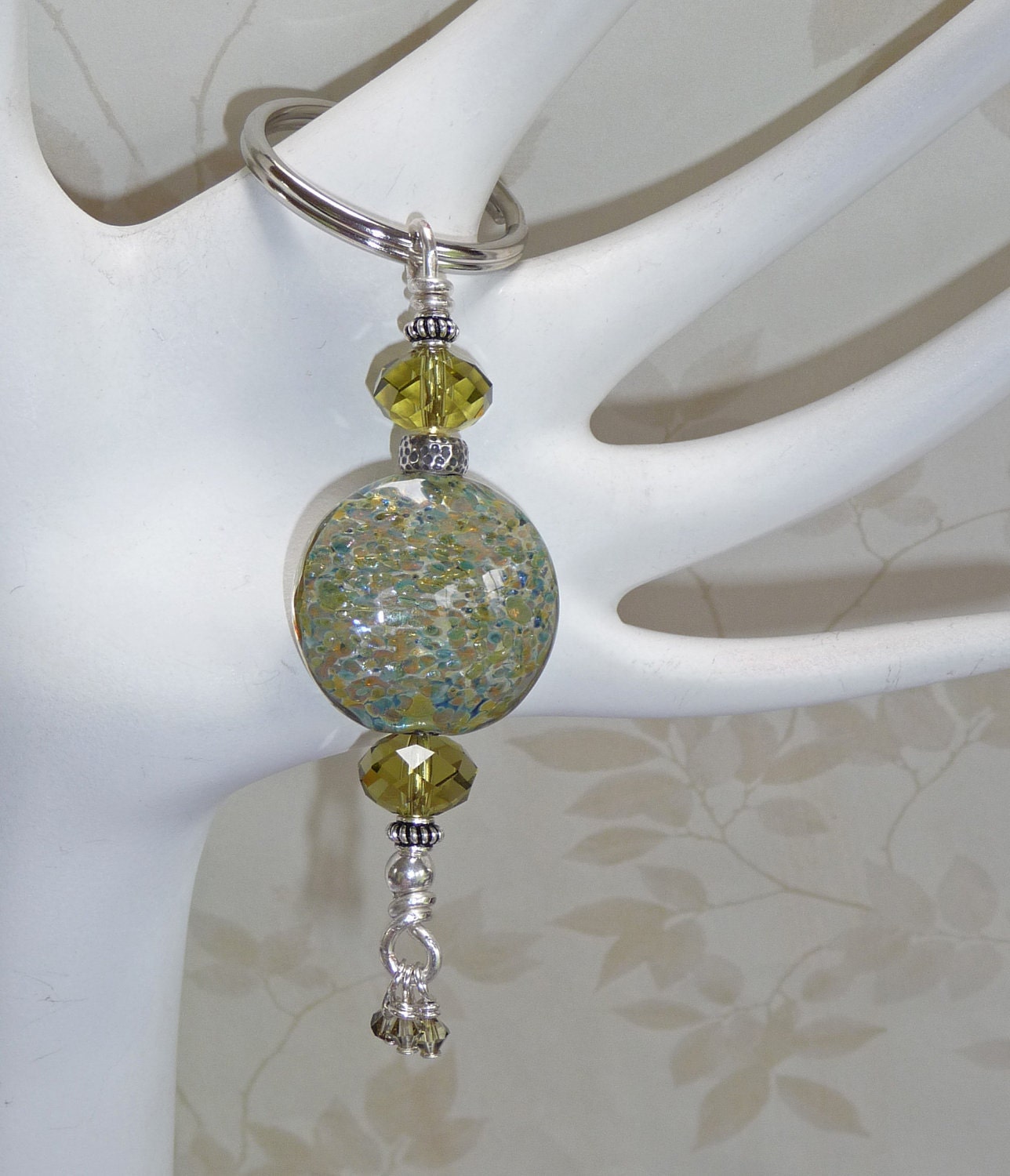 Gorgeous Green Lampwork  Keychain -  K1563