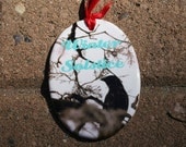 Winter Solstice Bird Oval Porcelain Photo Ornament