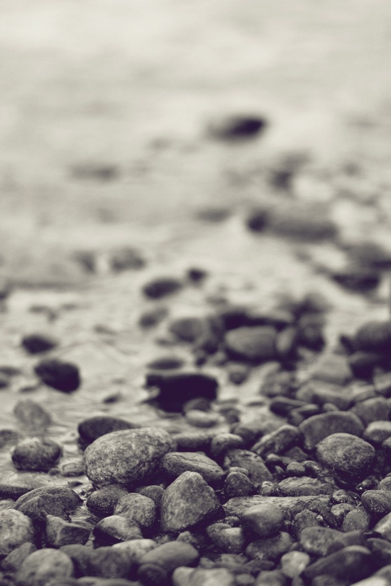 By The River - 8 x 12 Fine Art Photograph - black and white river rocks stream water nature landscape unisex fathers day home decor print - jessicatorres