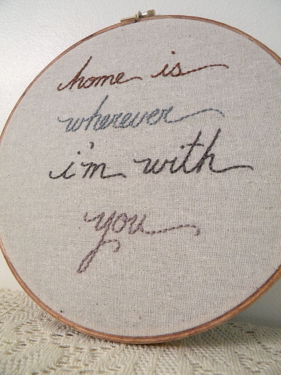 home is wherever i'm with you... embroidered wall art