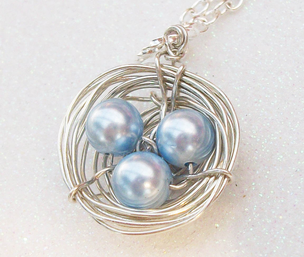 Love My Boys Silver Birds Nest Swarovski Pearls.  Personalized Gift Mix And Match Your Pearls
