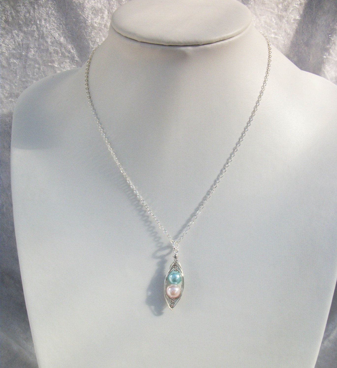 Peas In A Pod Silver Pendant - Pink And Blue Pearls  For a Special Boy and Girl