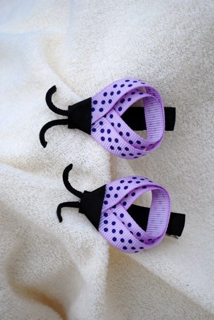 Pair of 2 Lavender and Purple Ladybug Hair Clips