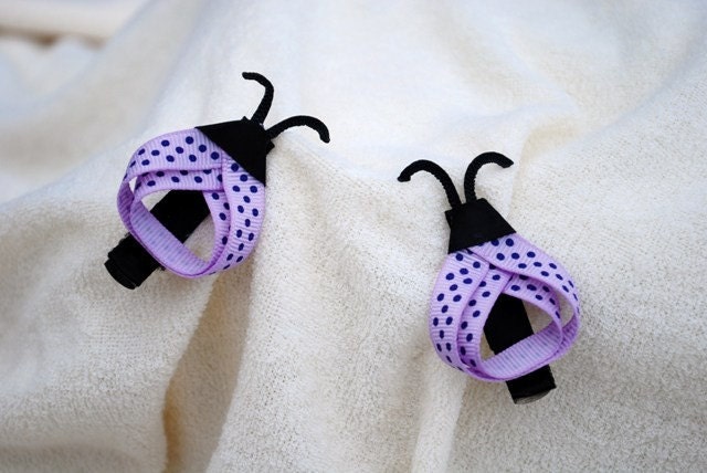 Pair of 2 Lavender and Purple Ladybug Hair Clips