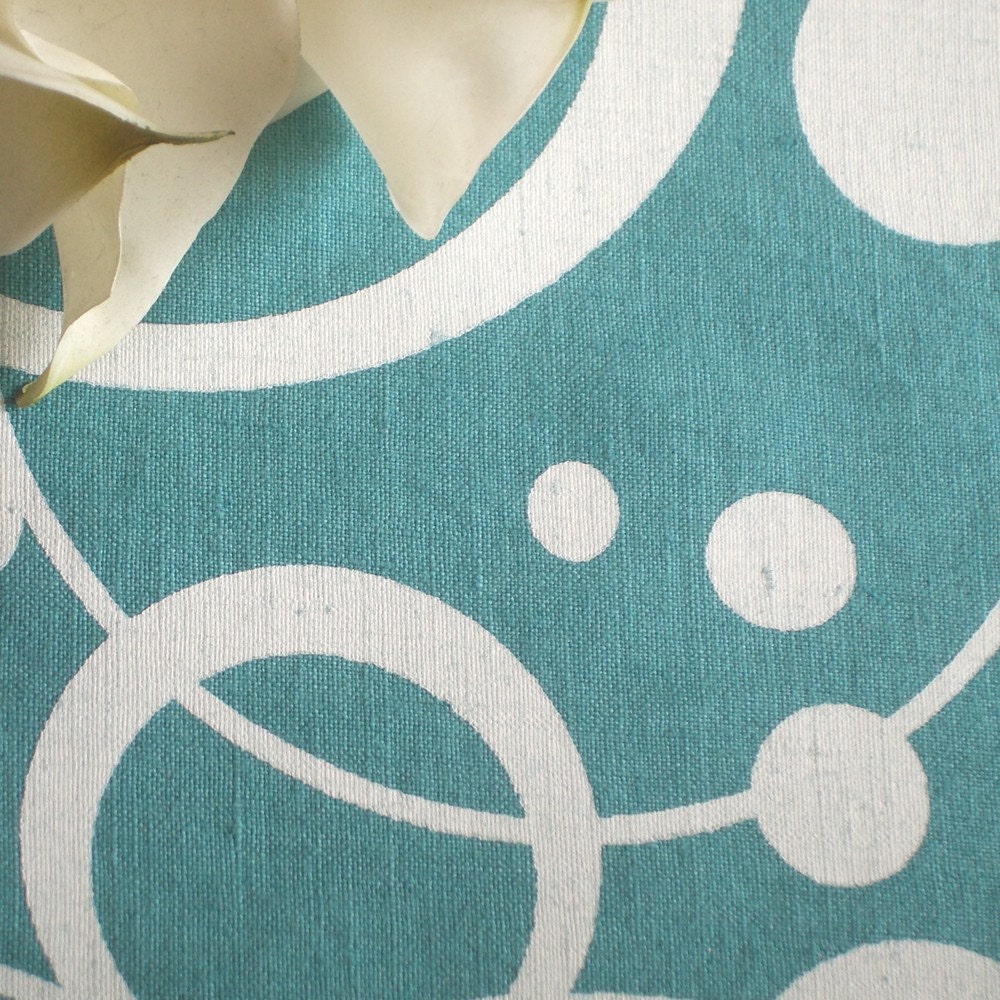 Loop da loop - hand screen printed skinny quarter - White on Turquoise Linen