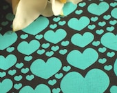 From the heart - hand screen printed skinny quarter - Turquoise on Brown Linen