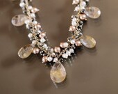 Bridal Jewelry, Wedding Necklace, Pyrite and Rutile Quartz Luxury Gemstone Necklace