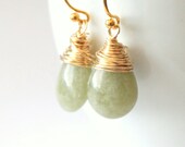 Jade-Hued Earrings Pale Green Gold Fill Jewelry Leaf Nature Inspired Luxury Gemstone Designs by Truly Enchanted