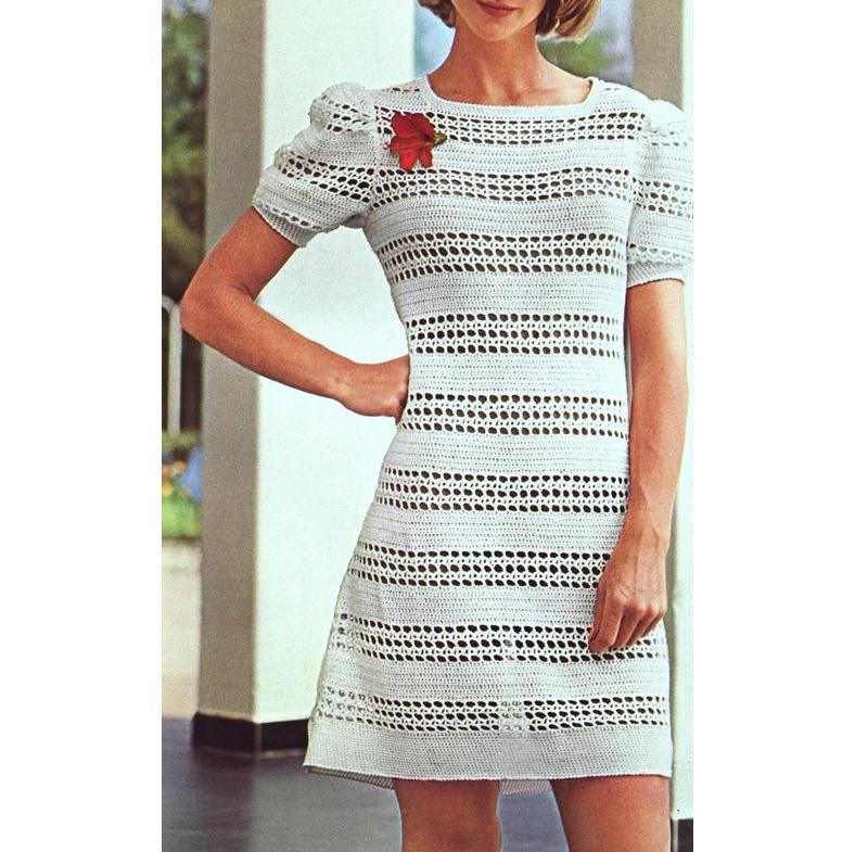 INSTANT DOWNLOAD PDF Crochet Pattern  Puff Sleeved Mini Dress  Retro Vintage
