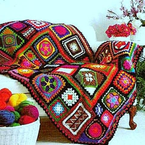 INSTANT DOWNLOAD PDF Vintage Crochet Pattern  for Granny Square Sampler Afghan Throw Blanket  Retro