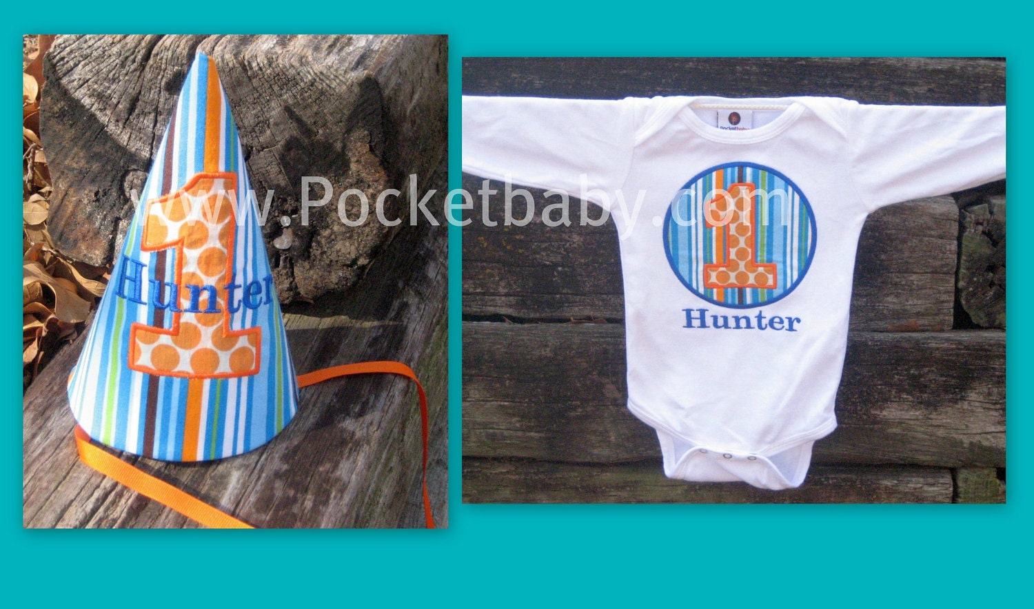 Personalized Birthday Shirt and  Fabric Birthday Party Hat - You Choose your Fabric - by Pocketbaby