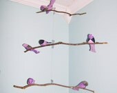 Bird Mobile - branches - 3 tiered - baby bird -purple, gray, black