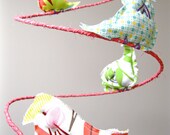 Spiral Bird Mobile-Fabric wrapped-pink, green, blue