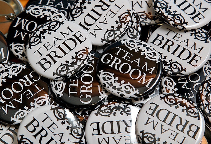 Team Bride Team Groom Fancy - 50 Pack - Buttons Pinbacks 1 1/2 inch