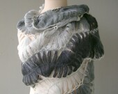 Black grey and white JAPANESE FAN DESIGN Mohair Shawl  - choose 49 different colors