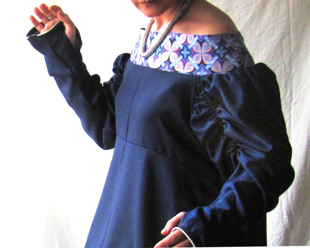 SALE 50% Off. Renaissance Clothes. Gothic. Dark Blue. Summer Blouse. Medieval Fairy Tunic. Size 8 to 10.