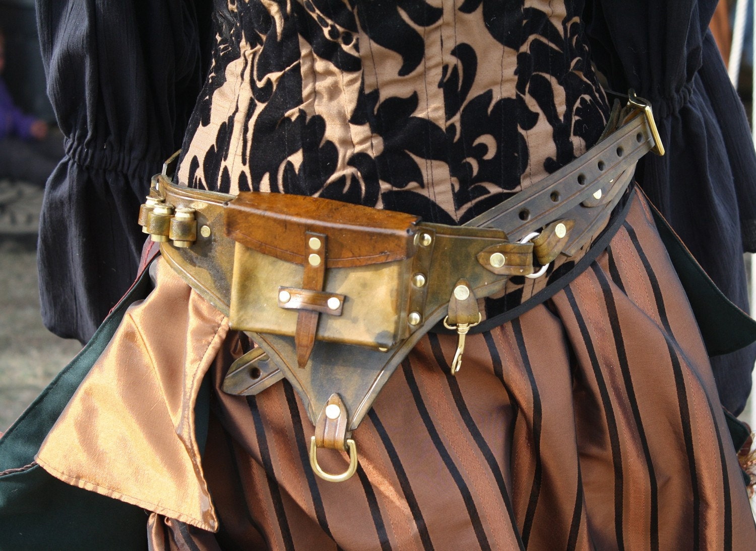 Steampunk Utility Leather Belt Green