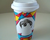 Super Hero Ceramic Travel Mug Geometric Kryptonite Comic Book Geekery Painted Eco Friendly by sewZinski on Etsy