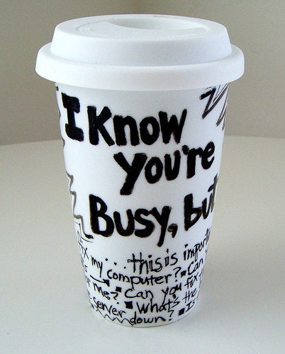 Techie Ceramic Coffee Travel Mug Eco Cup black white red painted modern geekery computer nerd - MADE TO ORDER