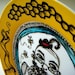 Ceramic Plate French Bee Beard Painted Illustration black white yellow honeycomb hexagon ceramic handmade by sewZinski