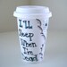 Ceramic Travel Mug I'll sleep when I'm dead stars clouds black turquoise aqua blue Geekery white by sewZinski
