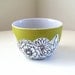 Green Ceramic Bowl - Spring Flowers -  Black White Botanicals - Painted Floral - Housewarming - Wedding Gift - READY TO SHIP